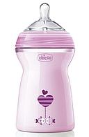 Бутылочка для кормления Chicco Natural Feeling  силикон 330 ml 6м+, розовая