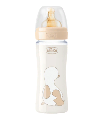 Бутылочка для кормления Chicco Original Touch 240 мл, стекло, латекс, беж. 2м+