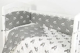 Комплект белья в кроватку Фантазия 6 предметов лошадки серый