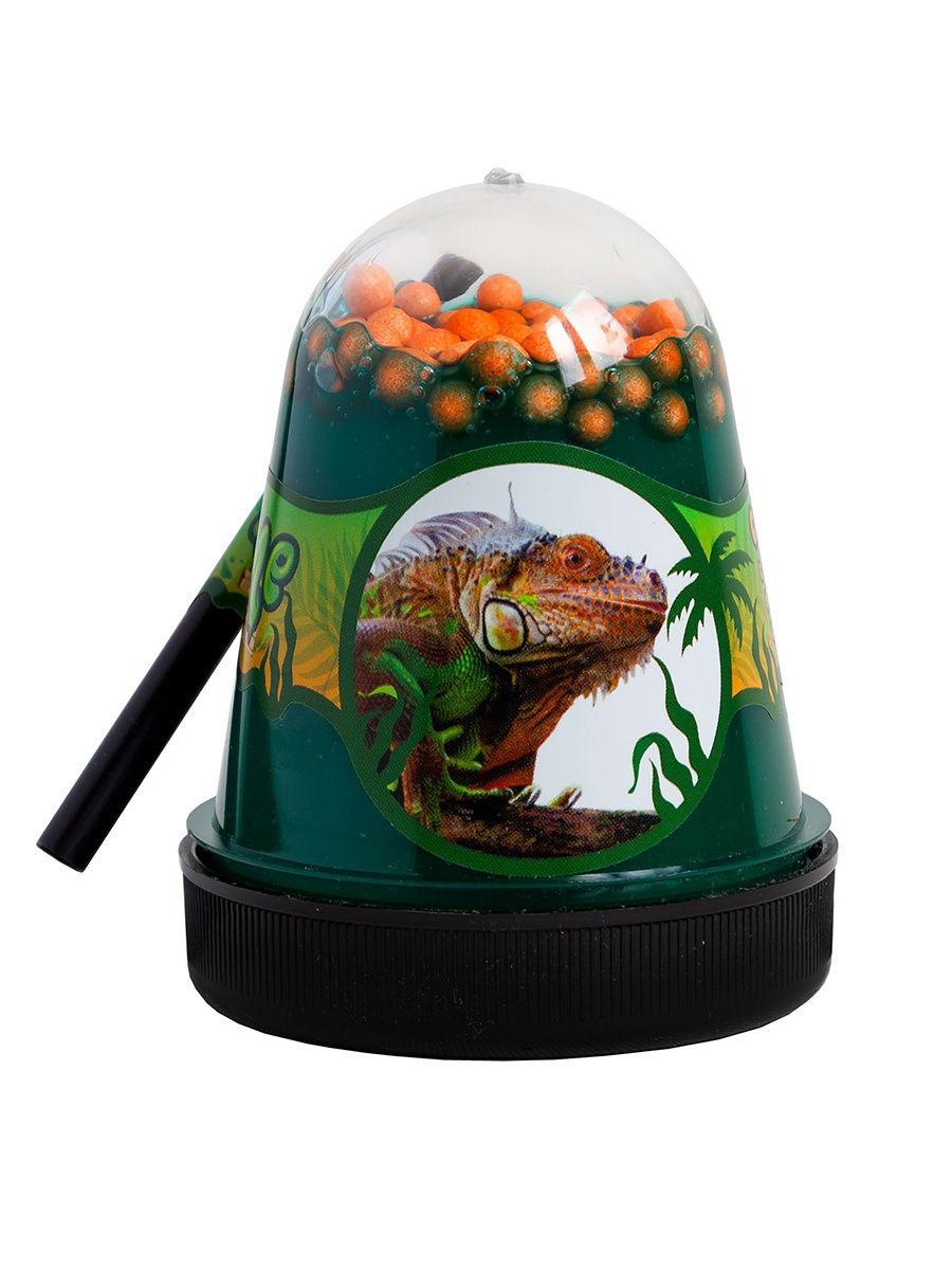 Жвачка для рук Jungle Slime Слайм Игуана с пенопластовыми оранжевыми шариками, 130 гр