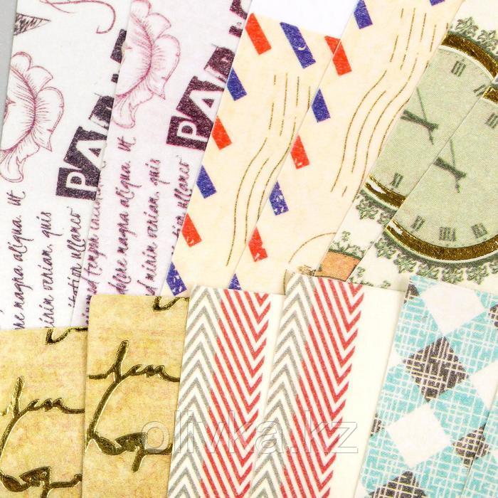 Цветная WASHI-бумага д/декора "ВИНТАЖ",15х15 см набор 12 листов, 6 дизайнов, рисовая бумага