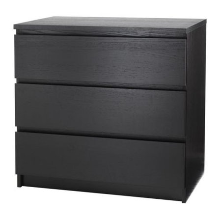 Комод с 3 ящиками МАЛЬМ черно-коричневый ИКЕА, IKEA, фото 2