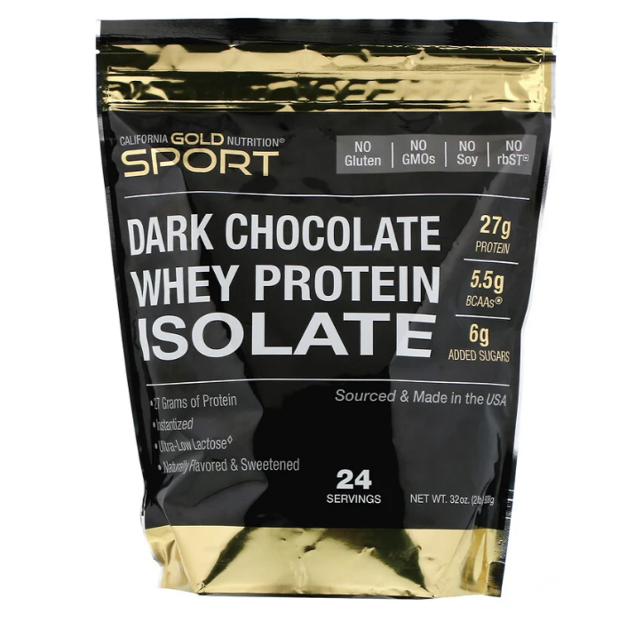 California Gold Nutrition, Изолят сывороточного протеина со вкусом черного шоколада, 908 г (2 фунта)
