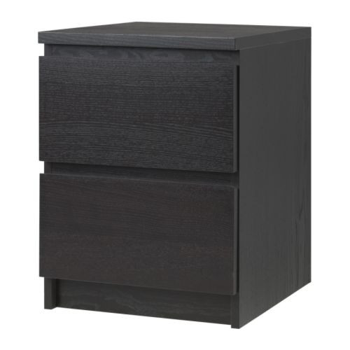 Тумба прикроватная МАЛЬМ с 2 ящиками черно-коричневый ИКЕА, IKEA 