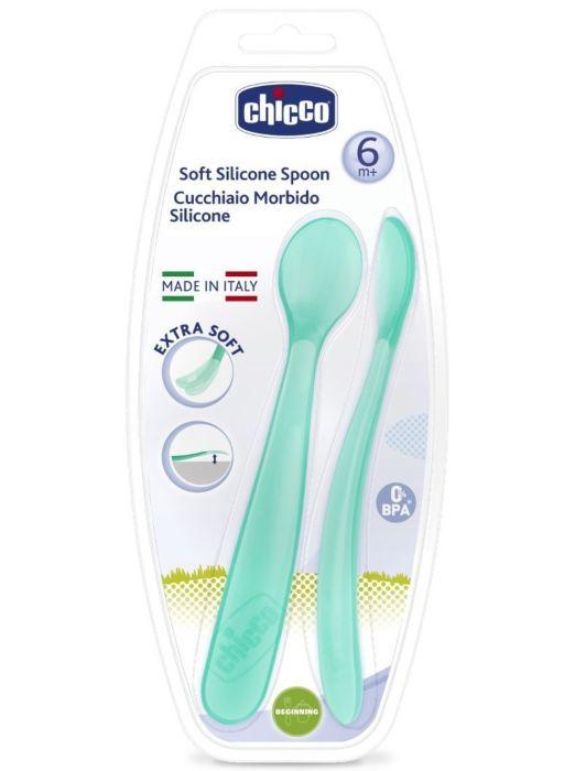 Ложка мягкая силиконовая Chicco голубая 6+ 2 шт