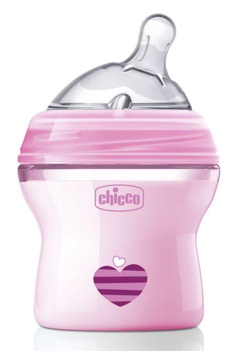 Бутылочка для кормления Chicco Natural Feeling силикон 150 ml 0м+, розовая