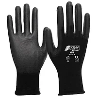 NITRAS 6215, нейлоновые чёрные трикотажные перчатки, частично покрытые чёрным полиуретаном