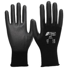 NITRAS 6215, нейлоновые чёрные трикотажные перчатки, частично покрытые чёрным полиуретаном
