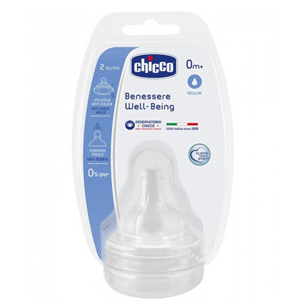 Соска для бутылочки Chicco Wellbeing силикон обыч поток 0+2 шт