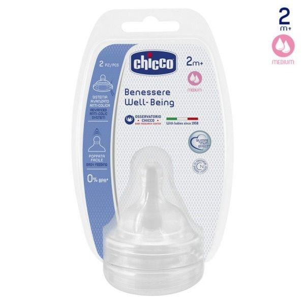 Соска для бутылочки Chicco Wellbeingc средн поток 2+ 2 шт