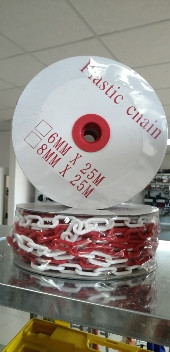 Цепь пластиковая красно-белая, 6мм / Chain PVC red & white, 6mm*25mtr - фото 1 - id-p77930893