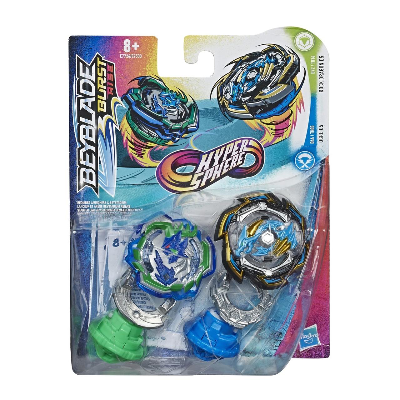 Hasbro Bey blade Гиперсфера Игровой набор 2 волчка (Рок Драгон D5 и Огр O5)