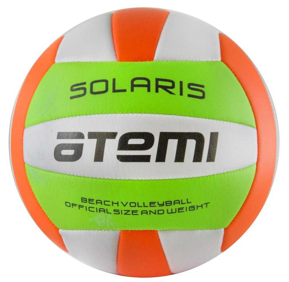 Мяч волейбольный Atemi SOLARIS, синтетическая кожа PVC foam, 18 п., зел/бел/оранж, м/ш