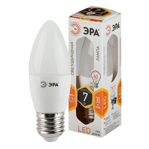 Лампа светодиодная ЭРА LED smd B35-7w-827-E27-Clear