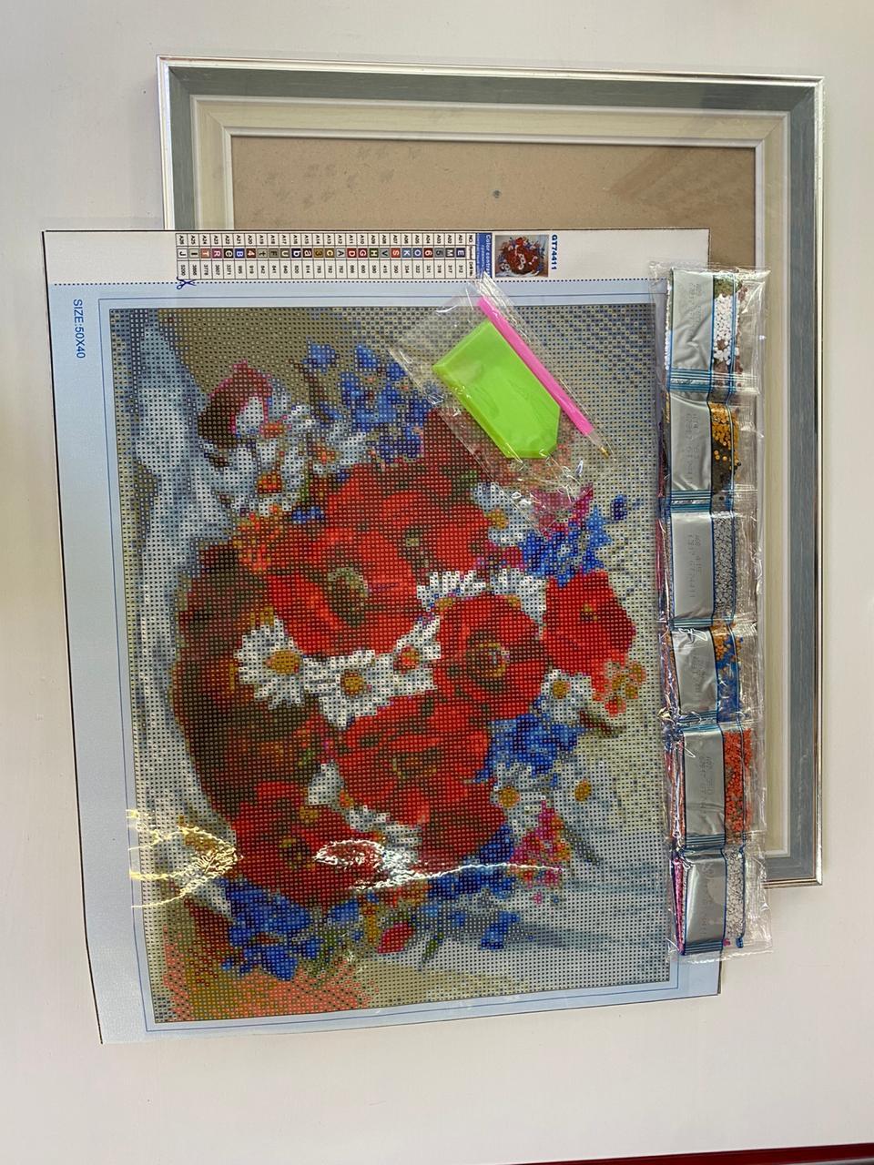 Алмазная мозаика в рамке круглые стразы 5D Натюрморт "Розы" 40х30 - фото 4 - id-p78054509