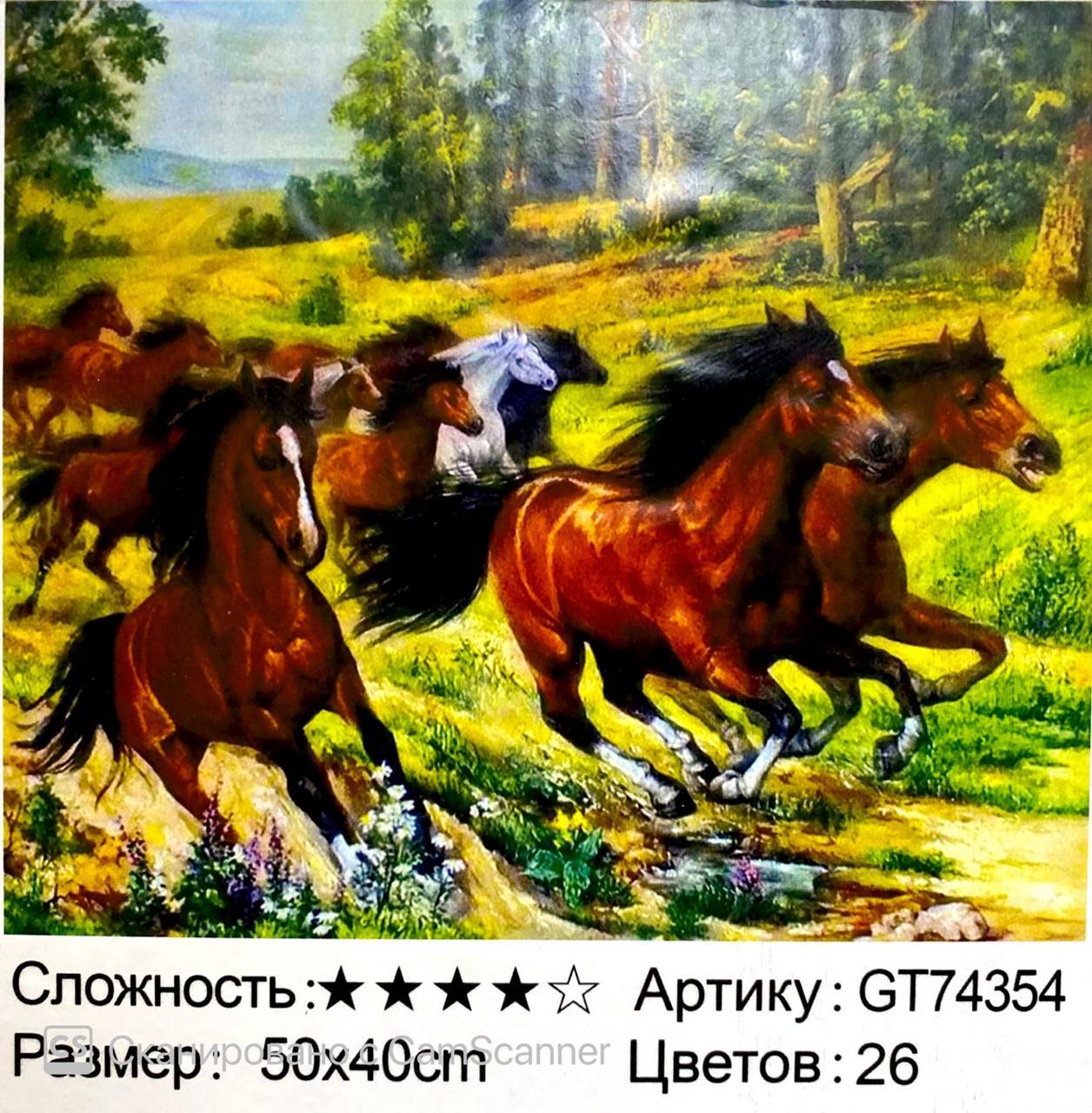 Алмазная мозаика в рамке круглые стразы 5D "Табун лошадей" 50х40