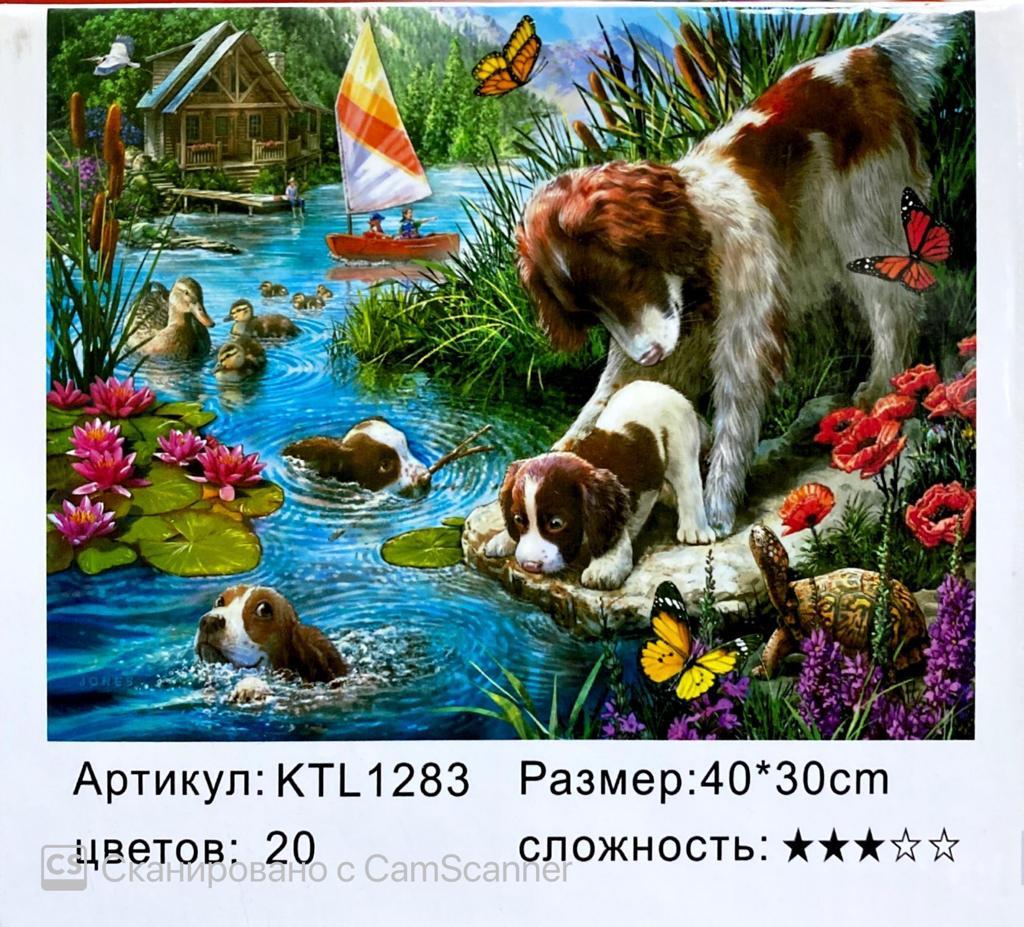Картина по номерам "Щенки на озере" 40х30