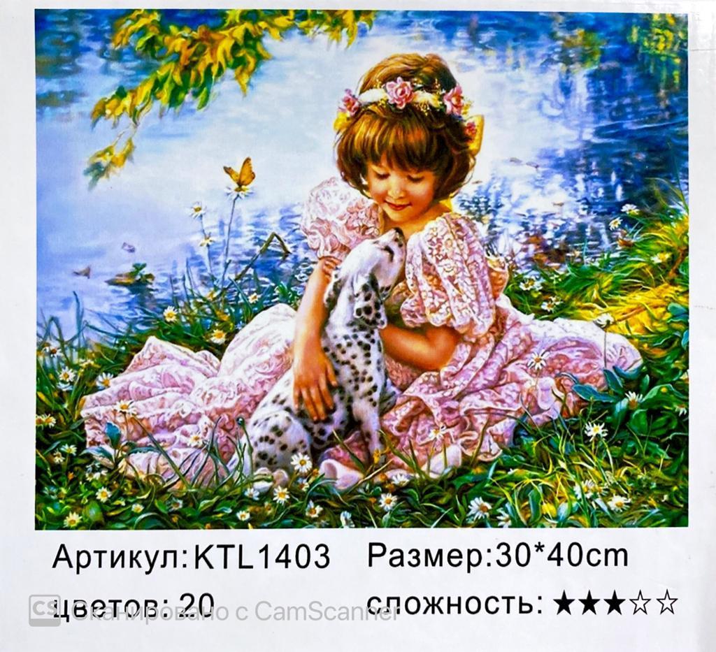Картина по номерам "Девочка с щенком" 40х30