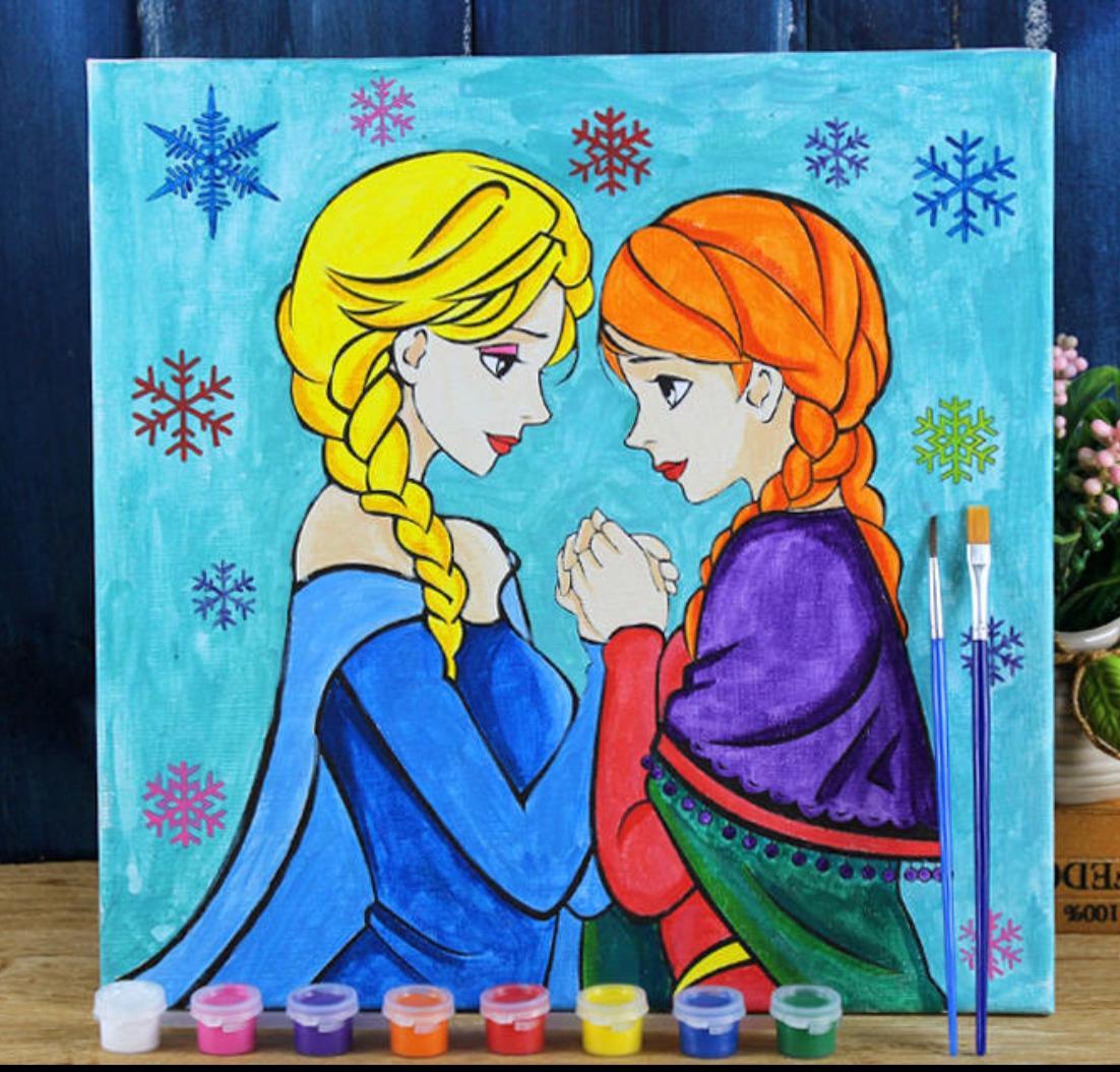 Раскраски для детей на холсте "Анна и Эльза" 30х30