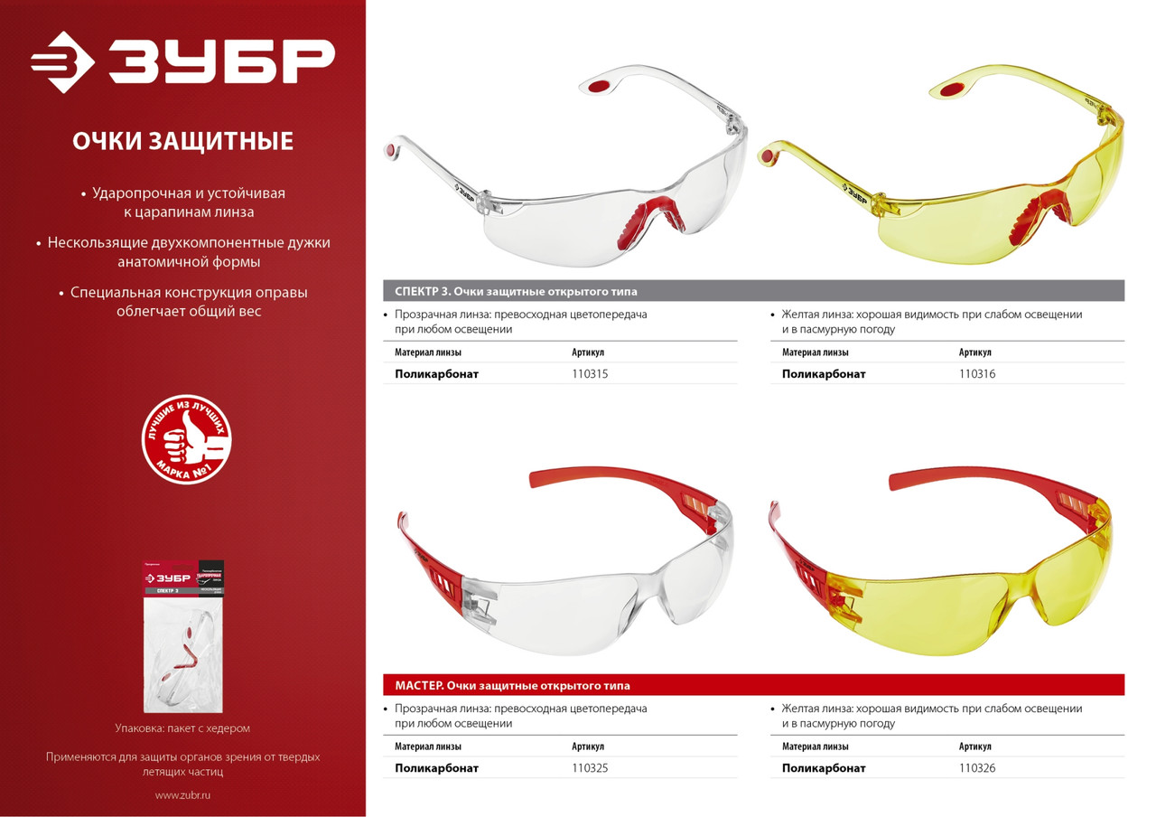 ЗУБР Спектр 3 Желтые, очки защитные открытого типа, двухкомпонентные дужки. (110316) - фото 3 - id-p78074554