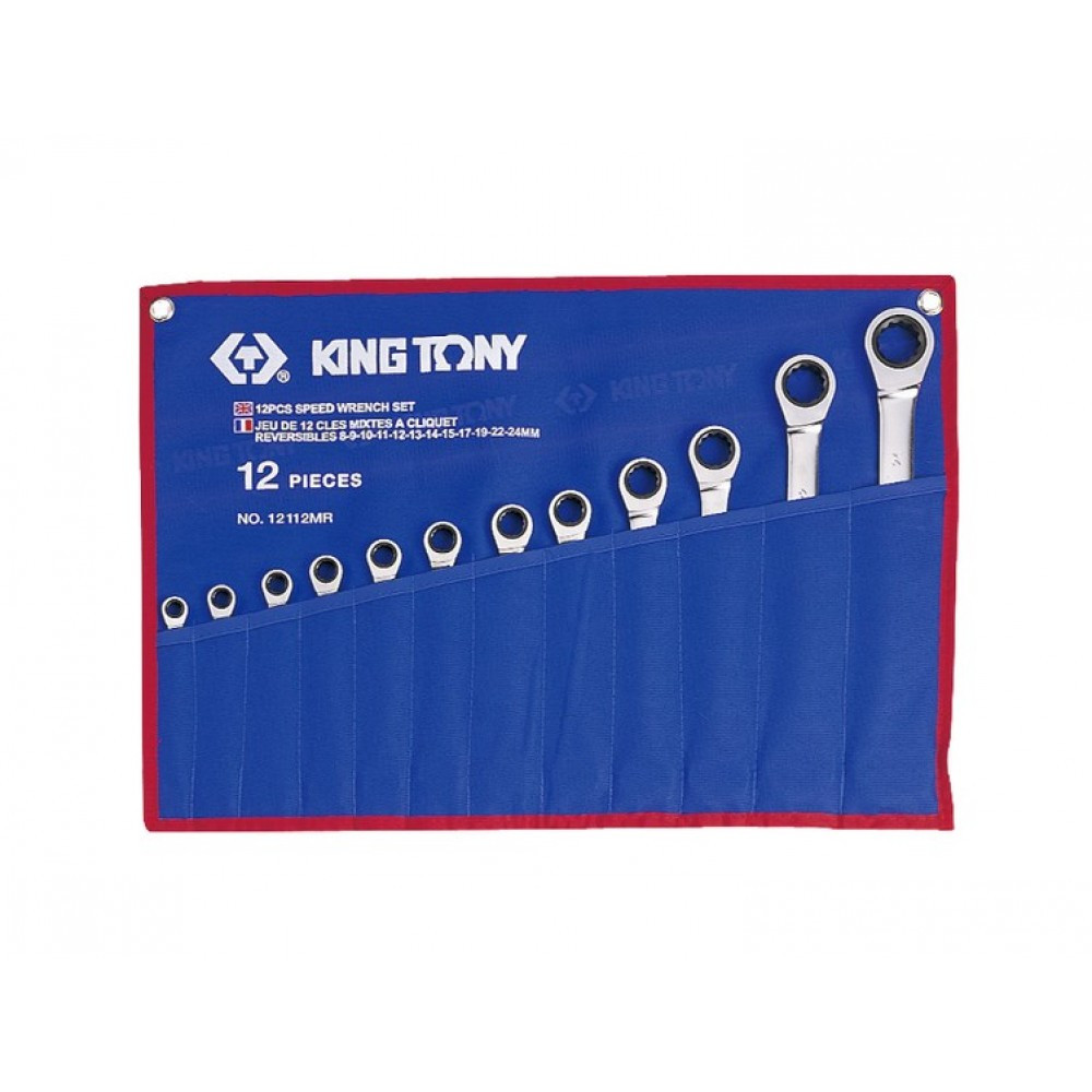 Набор комбинированных трещоточных ключей, 8-24 мм, чехол из теторона, 12 предметов KING TONY 12112MRN (Код: 12112MRN)