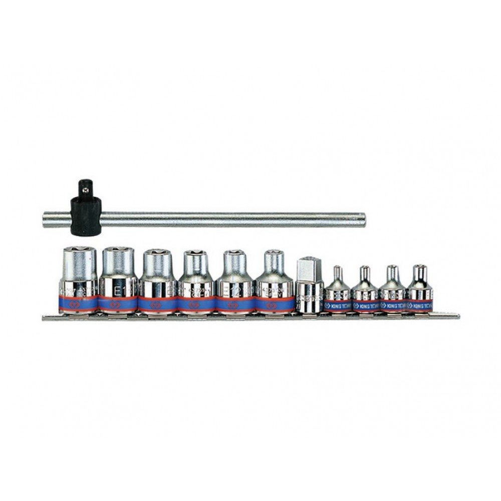 Набор торцевых головок 1/2"&3/8", TORX Е-стандарт, Е4-Е20, вороток, 12 предметов KING TONY 7112PR (Код: 7112PR)