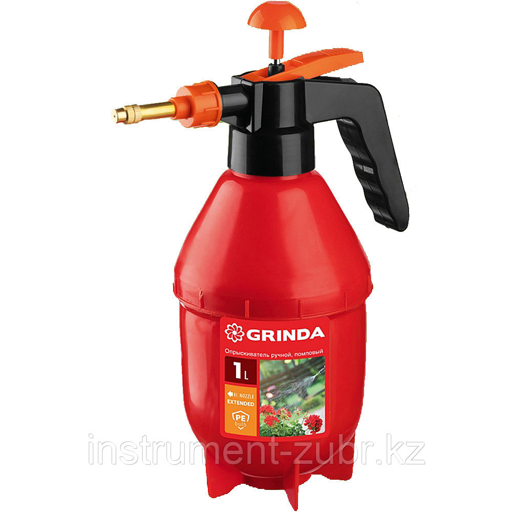 Опрыскиватель 1 литр, GRINDA PS-1E с удлинённым соплом, ручной, помповый, колба из полиэтилена