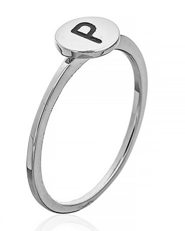 Серебряное кольцо с буквой "P" (кольцо буква) "Буквы". Вес: 0,90гр, размер: 16, покрытие родий