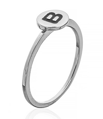 Серебряное кольцо с буквой "B" (кольцо буква) из коллекции "Буквы". Вес: 0,75 гр, размер: 17, покры