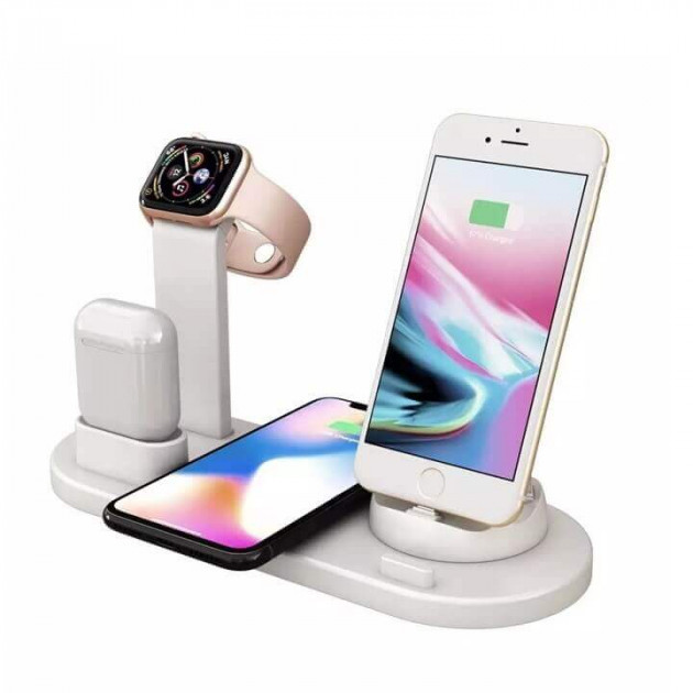 Беспроводная зарядка 4 в 1 AirPower Fast Charge с технологией QI для iPhone, Apple Watch, AirPods (White) - фото 2 - id-p78092733