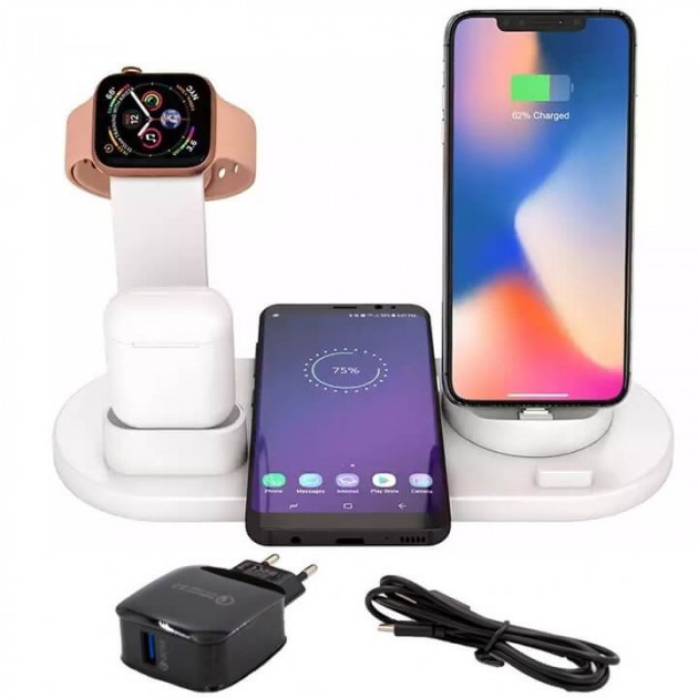 Беспроводная зарядка 4 в 1 AirPower Fast Charge с технологией QI для iPhone, Apple Watch, AirPods (White) - фото 4 - id-p78092733