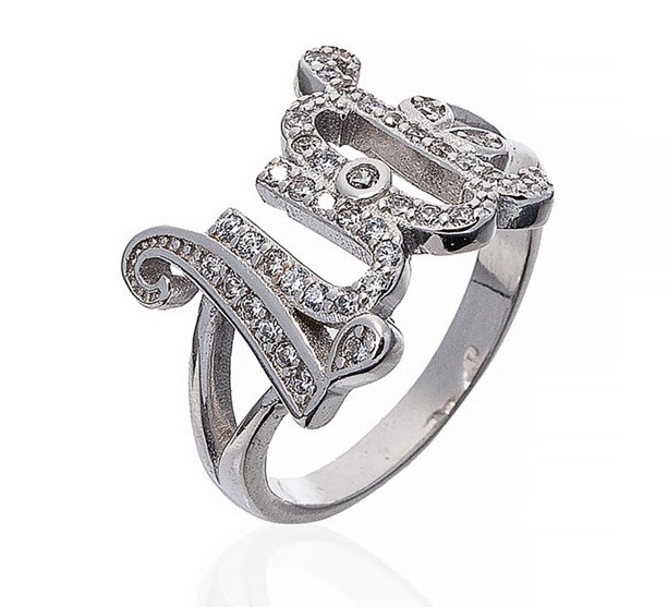 Серебряное кольцо "LUCK". Вставка: белые фианиты, вес: 3,9 гр, размер: 16,5, покрытие родий