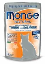 6897 MONGE CAT, тунец и лосось в желе, влажный корм для кошек, пауч 80гр.