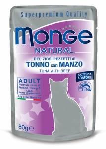 6910 MONGE CAT, тунец в желе с говядиной, влажный корм для кошек, уп. 24*80гр.