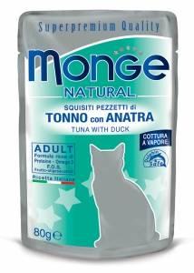 7771 MONGE CAT, тунец в желе с уткой, влажный корм для кошек, пауч 80гр.
