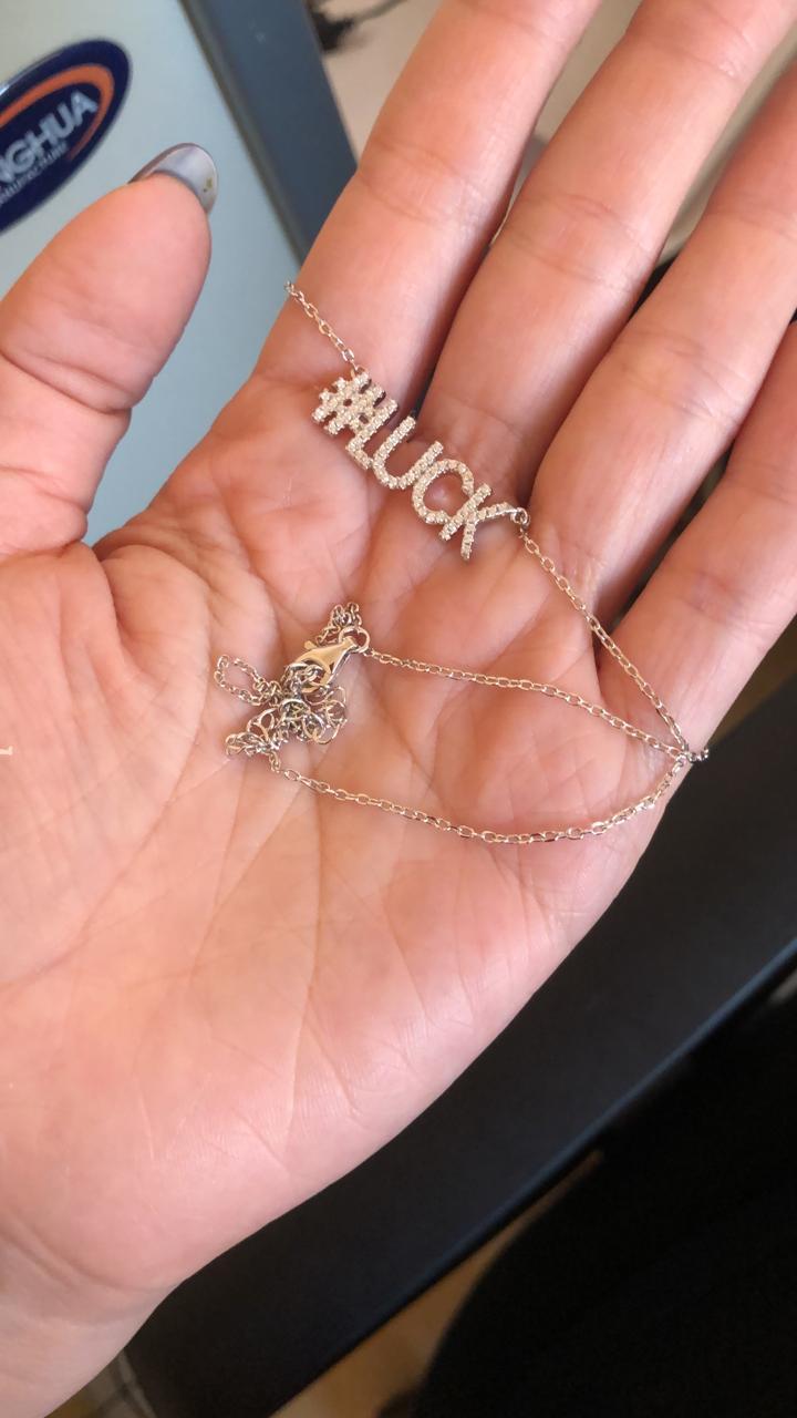 Серебряная подвеска (колье) "#LUCK". Вставка: белые фианиты, вес: 4,3 гр, длина: 40 см, покрытие: ро