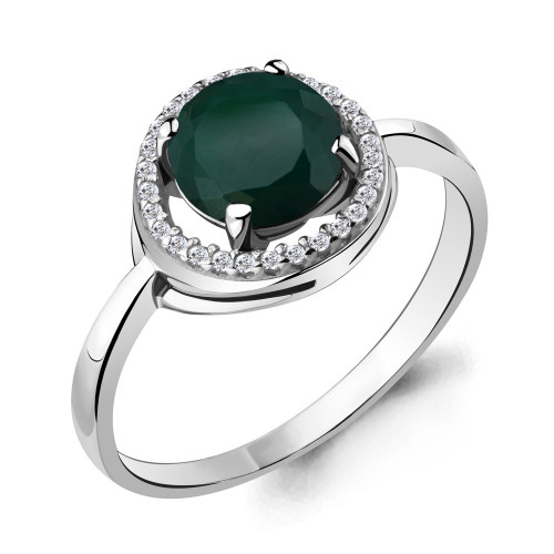 Кольцо из серебра с фианитом и агатом зелёным Aquamarine 6535309А размеры - 16,5