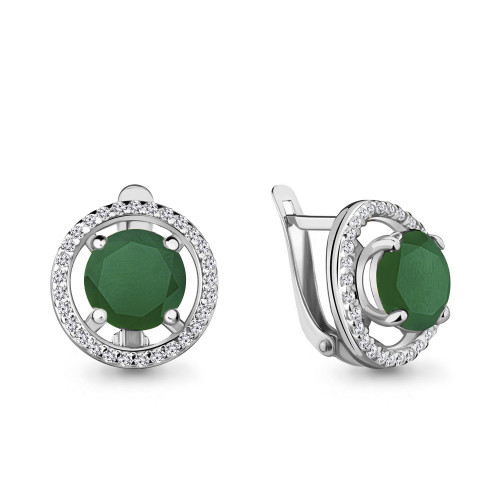 Серьги из серебра с агатом зелёным Aquamarine 4424509А