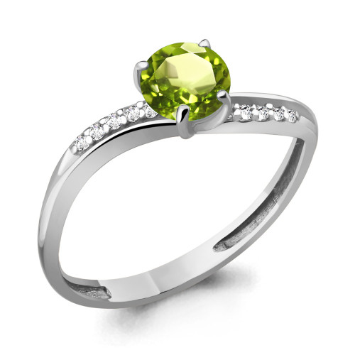 Кольцо из серебра с хризолитом и фианитом Aquamarine 6511707А размеры - 16,5
