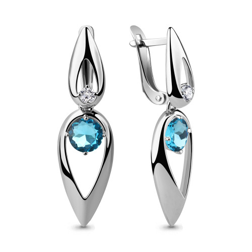 Серебряные серьги с фианитом и стеклом Aquamarine 46045101Н