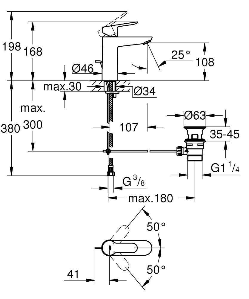 Grohe BauEdge Смеситель однорычажный для раковины M-size (23758000) - фото 3 - id-p78190569