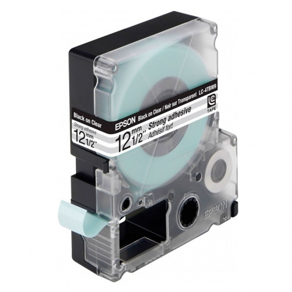 Лента Epson C53S654015 LK4TBW Повышенной адгезии 12мм, Прозрач./Черн., 9м