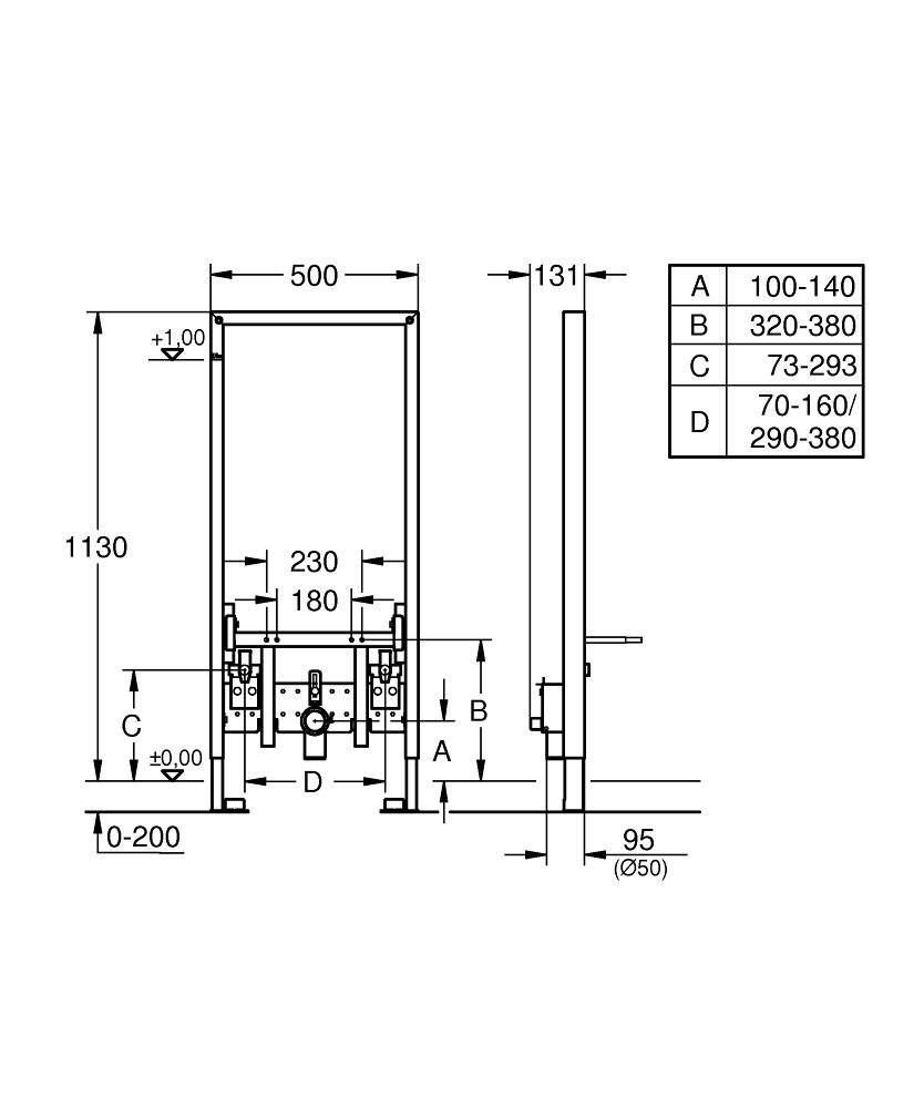 Grohe Rapid SL Система инсталляции для биде высота установки 1,13 м (38553001) с верхними креплениями - фото 2 - id-p78209198