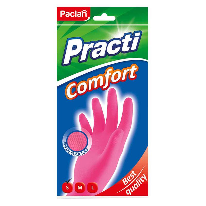 Перчатки резиновые Paclan "Practi.Comfort", р.S, розовые, пакет с европодвесом - фото 2 - id-p78209562