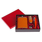 Подарочный набор 7 в 1 фляжка 240 мл, 4 рюмки воронка открывашка оранжевый 22х17 см, фото 2