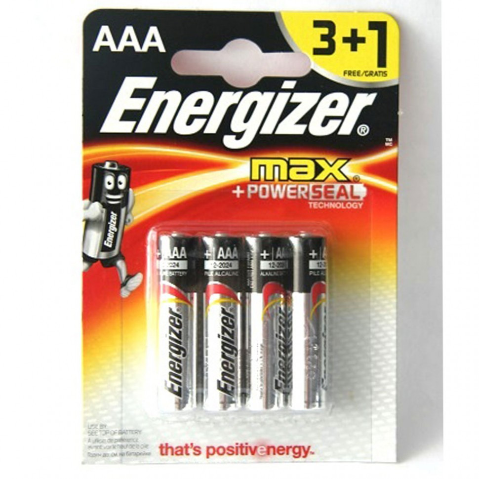 Элемент питания LR03 АAA Energizer MAX Alkaline 3+1 штуки в блистере