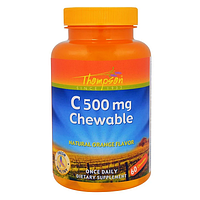 БАД Витамин C 500 мг с натуральным апельсиновым вкусом (60 жевательных таблеток) Thompson