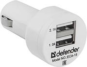Зарядное устройство автомобильное Defender ECA-15 2 порта USB, 5V/2А белый
