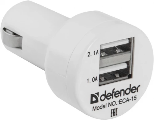Зарядное устройство автомобильное Defender ECA-15 2 порта USB, 5V/2А белый