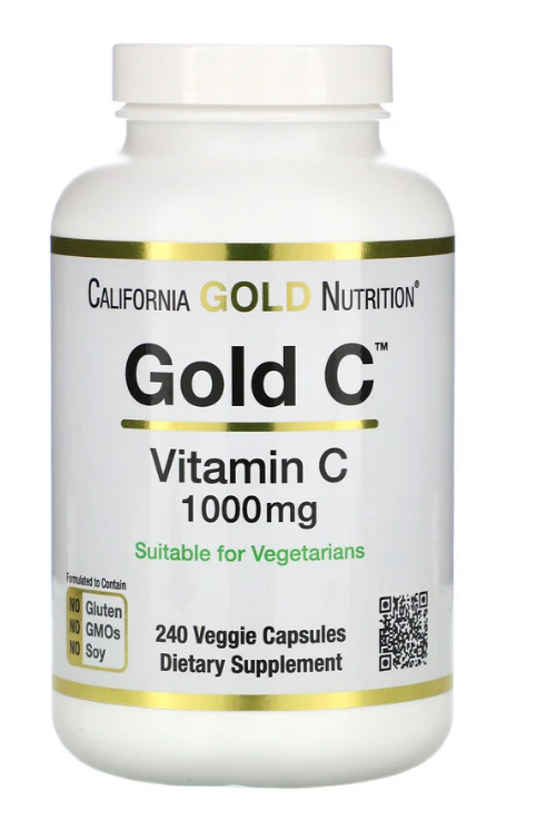 California Gold Nutrition, Gold C, витамин C, 1000 мг, 240 вегетарианских капсул